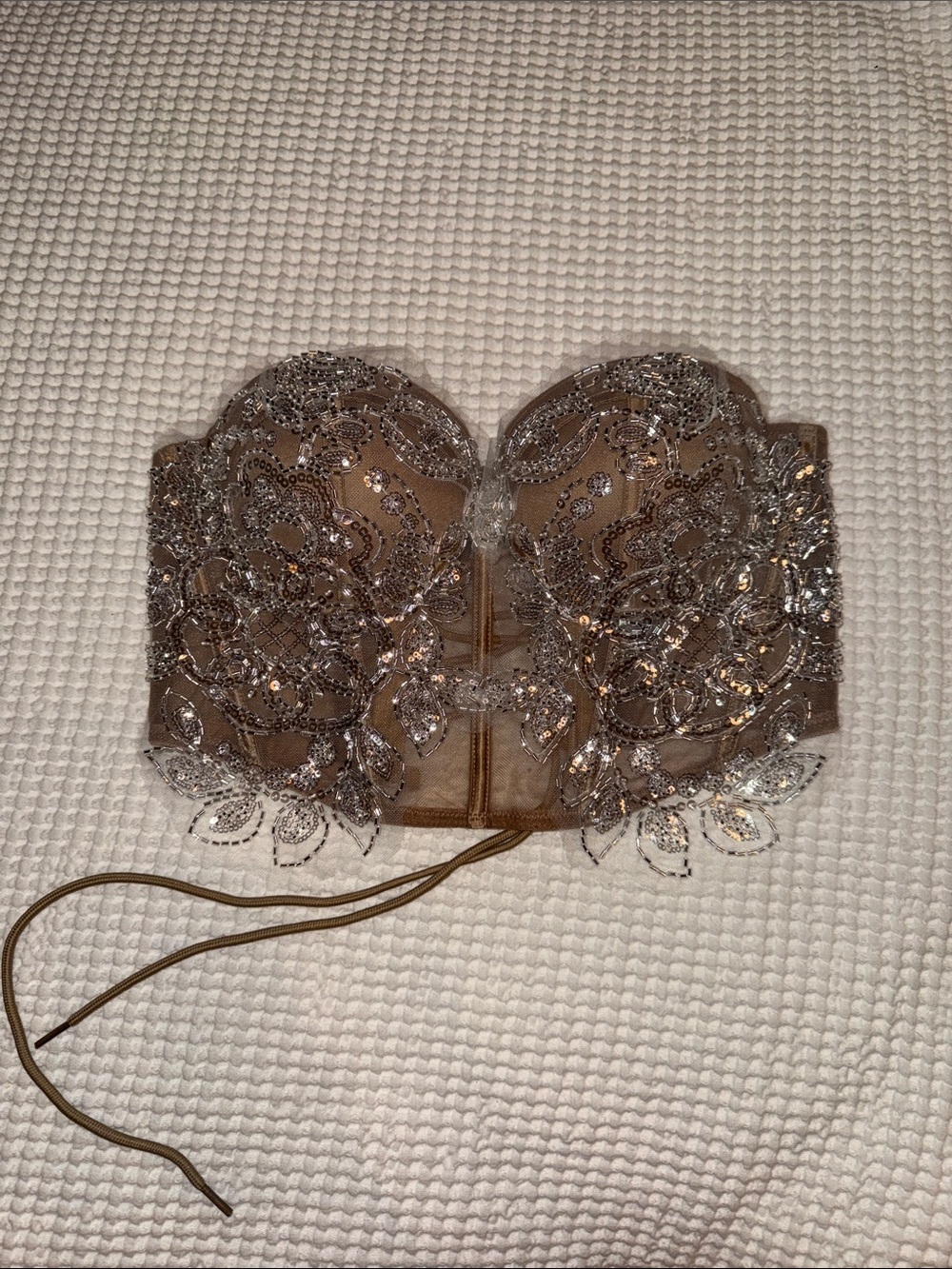 Embellished Strapless Bustier Top in Champagne